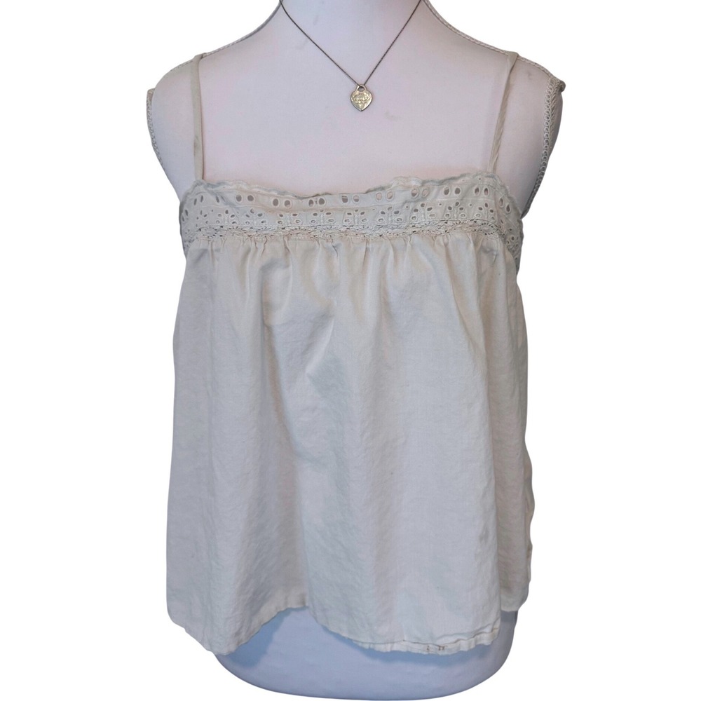 J. Crew Eyelet Trim Cami Top Re-Imagined White 100% Cotton Boho Coastal Size S